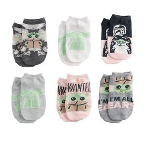 🆕 Girls 6 Pairs No-Show Socks Star Wars  Mandalorian Shoe Size 7.5-3.5